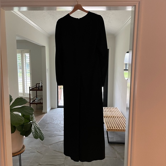 Valentino Red black, longsleeved crepe v-neck full-length dress - Picture 3 of 9